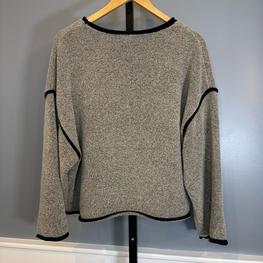 Natural Life Oversized Knit Sweater Tan Black Trim Relaxed Fit L/XL - Picture 6 of 10